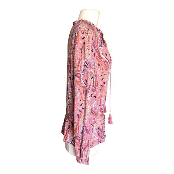 Les Serein NWT Locarno Peplum Mauve Paisley Tassel String Boho Blouse Size Large - Picture 5 of 11